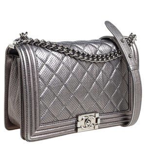 ** SOLD ** Chanel Chrome Quilted Perforated Leather *New Medium* Le Boy Flap Bag